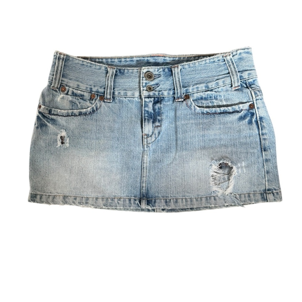 Y2K Distressed Denim Mini Skirt Low Rise Festival Grunge Indie Sleaze Micro S75